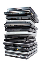 Pile Of Old Used Laptop Computers For Recycling