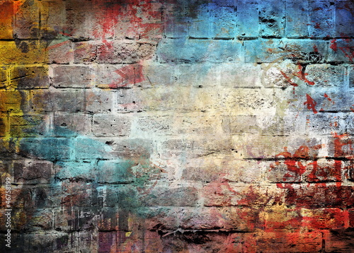 Obraz na płótnie canvas dwuczęściowy "dyptyk" Mur z cegły graffiti, kolorowe tło