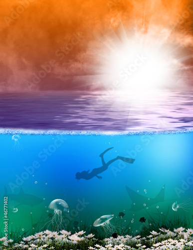 Plakat na papierze fotorealistycznym Nurkowanie