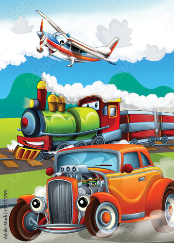 rysunkowy-wyscig-miedzy-samolotem-lokomotywa-a-samochodem