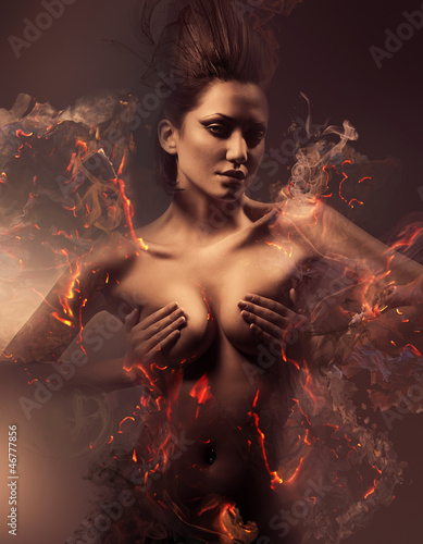 Obraz w ramie burning erotic sexy beautiful woman in dirty mist