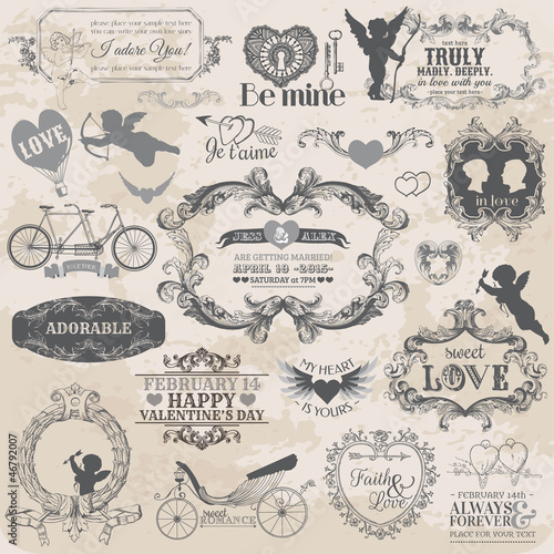 Naklejka na meble Scrapbook Design Elements - Vintage Valentine's Love Set