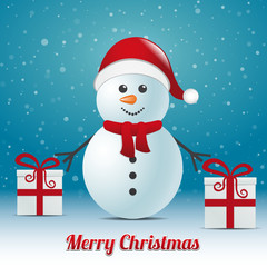 Sticker - snowman gift snowy winter background merry christmas