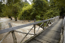 Laos. Siphandon. Wooden Bridge Over The Mekong River