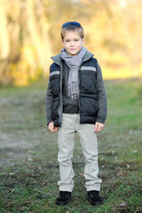 Wall Mural - portrait of little boy outdoors in autumn