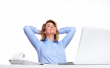 Aufkleber - Business woman relaxing in the office.