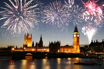 Fototapete - Fireworks over Palace of Westminster