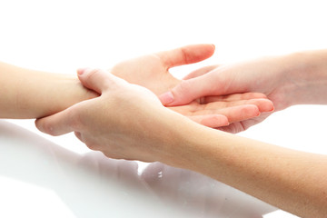 Poster - Hand massage, isolated on white