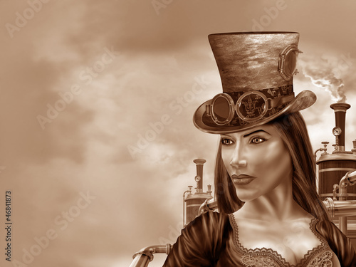 Obraz na płótnie canvas czteroczęściowy "tetraptyk" Steampunk kobieta