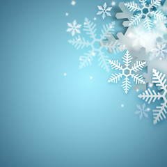 Wall Mural - Beautiful snowflake blue Christmas background with copyspace