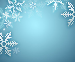 Wall Mural - Beautiful snowflake blue Christmas background with copyspace