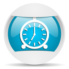 Poster - alarm clock round blue web icon on white background