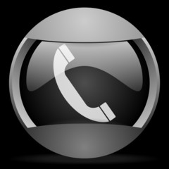 Poster - telephone round gray web icon on black background