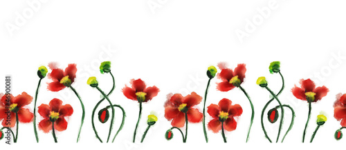 Naklejka dekoracyjna Watercolor Poppies Banner