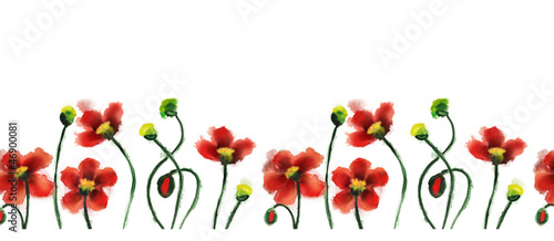 Naklejka nad blat kuchenny Watercolor Poppies Banner