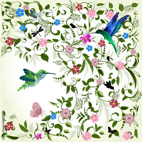 Naklejka dekoracyjna Floral background with bird