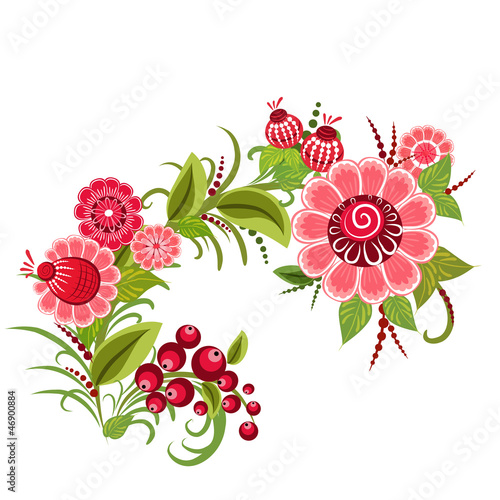 Obraz w ramie Floral design style Khokhloma