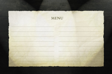 Wall Mural - blank menu on black background