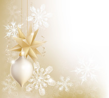 Gold Snowflake And Christmas Bauble Background