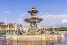 Famous Fountain On Place De La Concorde In Paris, France
