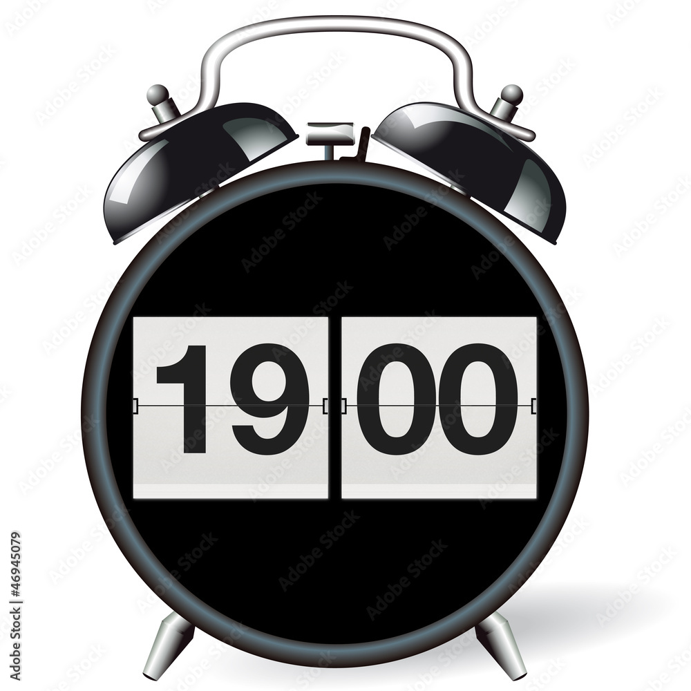 Wecker retro - Uhrzeit 19:00 Stock Illustration | Adobe Stock