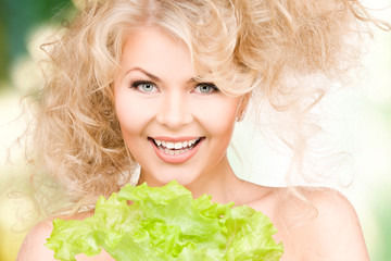 Canvas Print - happy woman with lettuce