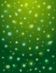 green background with snowflakes, vector