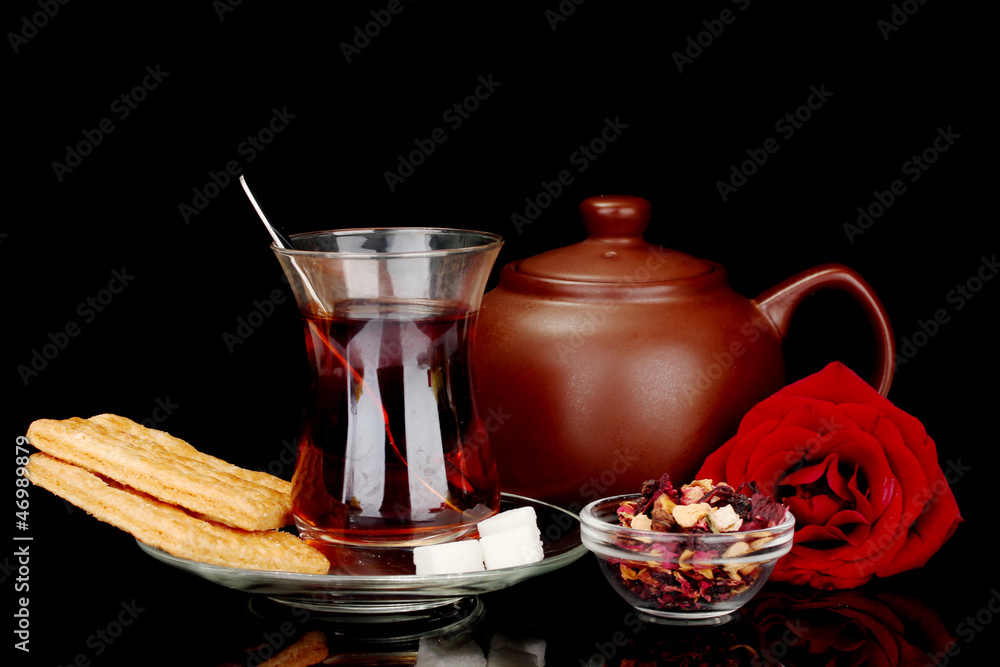glass of Turkish tea isolated on black