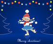 Christmas card with cartoon girl skating
