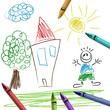 Crayon set with kid drawing eps10