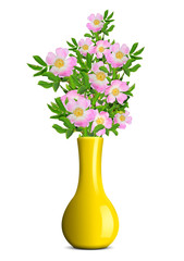 Wall Mural - dog rose in the yellow vase