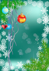Wall Mural - christmas fir branches and snowflakes