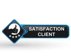 Poster - satisfaction client sur bouton web carré design bleu
