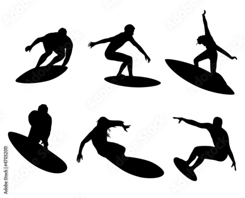 Fototapeta na wymiar six surfers
