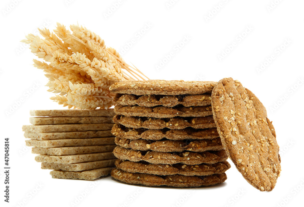 tasty crispbread and ears, isolated on white