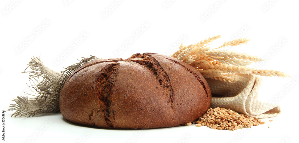tasty rye bread with ears , isolated on white