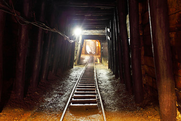 Wall Mural - Mine with railroad track - underground mining