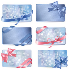 Leinwandbilder - Set of colorful Gift cards with gift bows with ribbons Vector