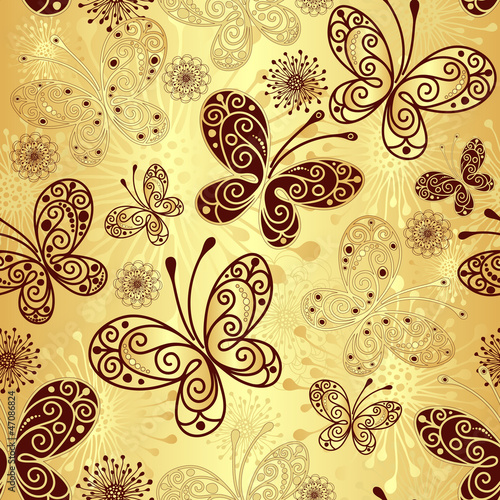 Obraz w ramie Gold-brown seamless pattern