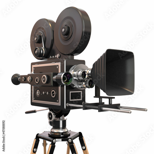 Board z aluminiowym obramowaniem Rocznika kamery filmowej na białym tle. 