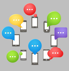Aufkleber - Group of modern mobile phones with speech clouds