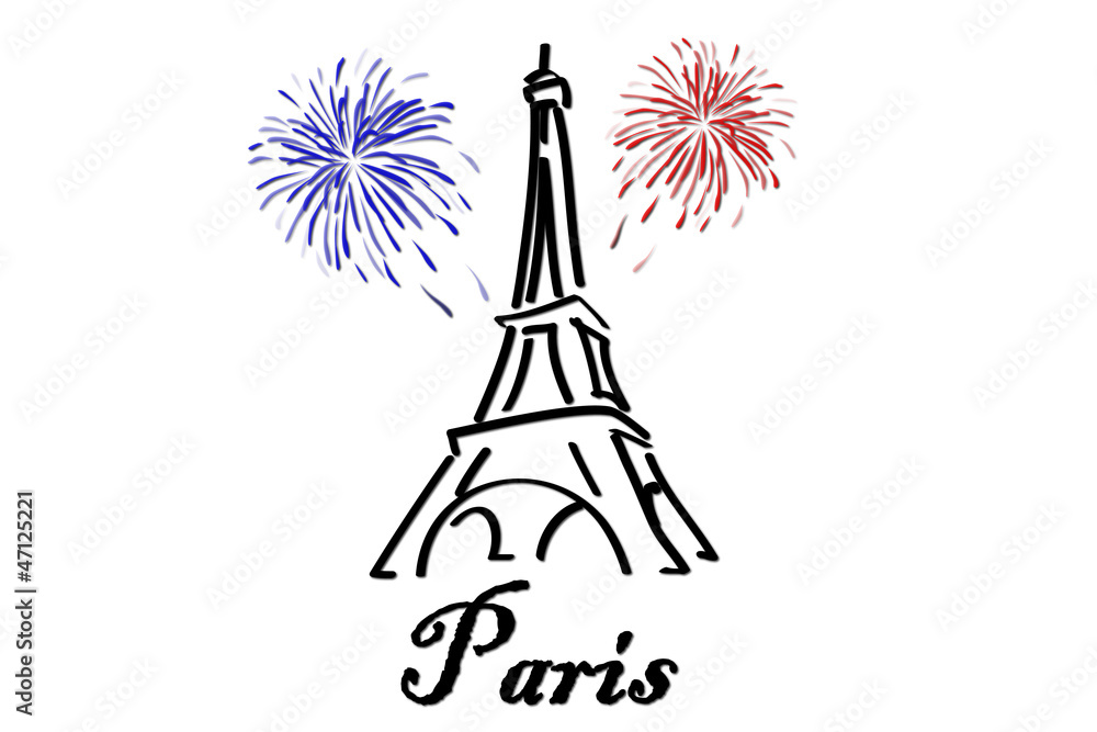 Garden Poster Icone Tour Eiffel Feu D Artifice Tricolore Nikkel Art