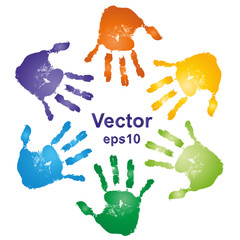 Wall Mural - Vector conceptual circle colorful hand prints