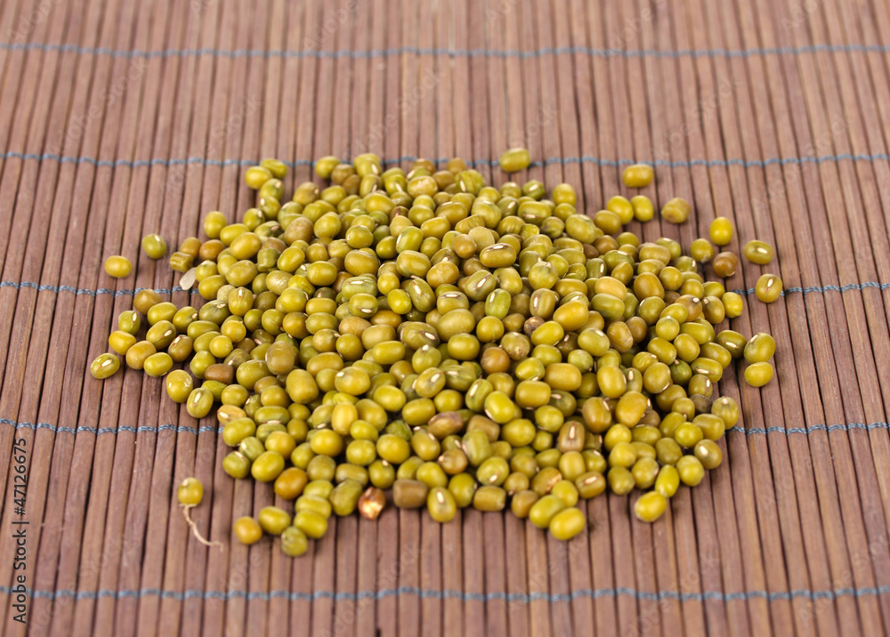 mung beans on brown background