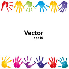 Sticker - Vector conceptual human hand paint print frame