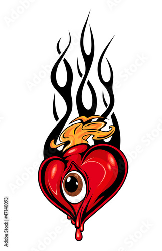 Heart Tattoo Or Mascot With Eye And Tribal Flames Buy This Stock