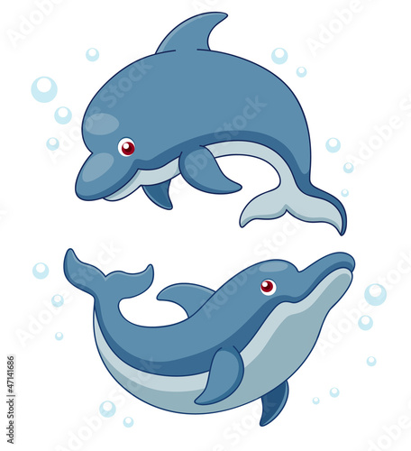 Naklejka - mata magnetyczna na lodówkę Illustration of Cartoon Dolphins