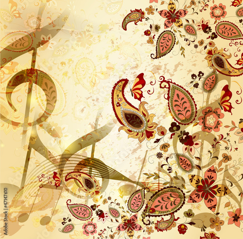 Plakat na zamówienie Grunge musical vintage background with floral hand drawn eleme