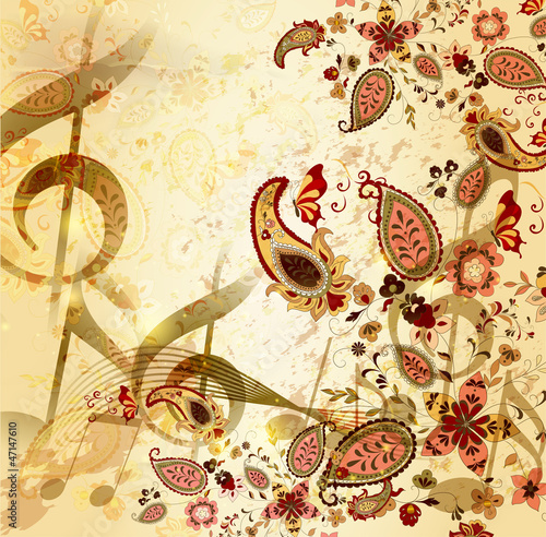 Naklejka na meble Grunge musical vintage background with floral hand drawn eleme