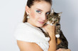 © _chupacabra_ - beautiful woman in white scarf with her cat